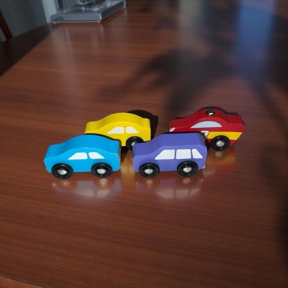 Melissa & Doug Wooden Train Cars & Vehicles 8 Pcs - Picture 1 of 7